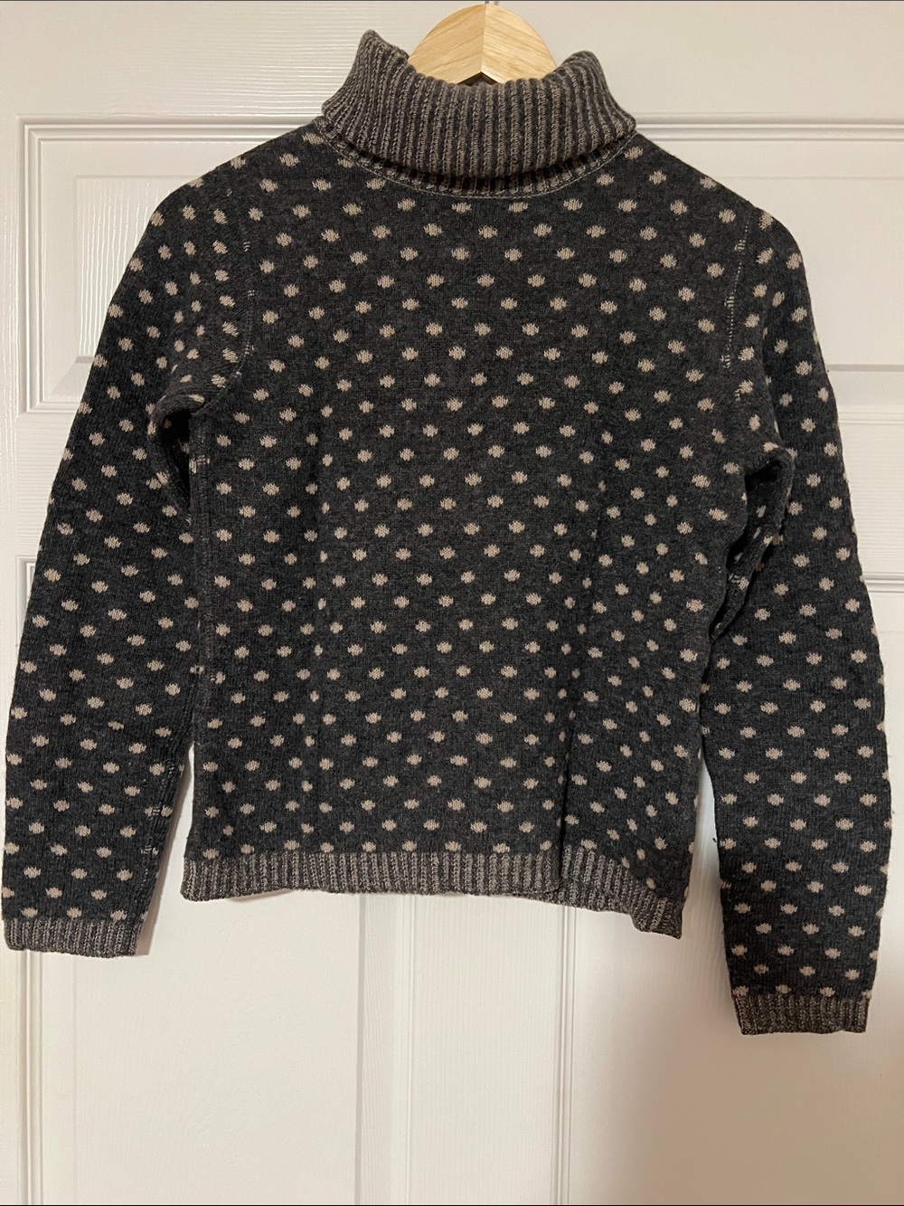 Max Mara Charcoal Gray and Light Beige Polka Dot Turtleneck Sweater